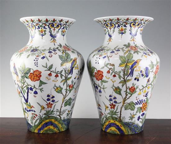 A pair of French faience baluster vases, 19th century, 32.5cm